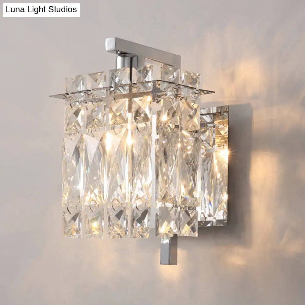 Stylish Crystal Rectangle Wall Light In Gold/Chrome For Modern Bedrooms
