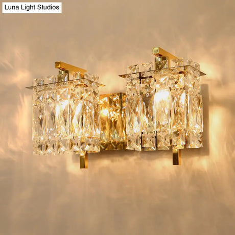 Stylish Crystal Rectangle Wall Light In Gold/Chrome For Modern Bedrooms
