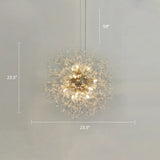 Stylish Dandelion Chandelier With Clear Crystal Beads - Modern Led Ceiling Light For Bedroom Brass
