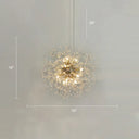 Stylish Dandelion Chandelier With Clear Crystal Beads - Modern Led Ceiling Light For Bedroom Brass