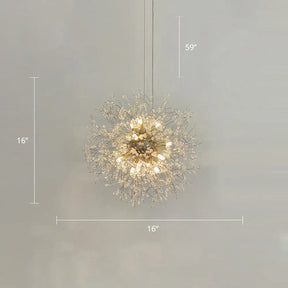 Stylish Dandelion Chandelier With Clear Crystal Beads - Modern Led Ceiling Light For Bedroom Brass