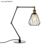 Stylish Diamond Cage Bedroom Table Lamp - Adjustable Metallic Farmhouse Lighting In Black/Brass