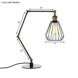 Stylish Diamond Cage Bedroom Table Lamp - Adjustable Metallic Farmhouse Lighting In Black/Brass