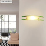 Stylish Dual Arc Sconce Light With Clear Glass Shade - Bedside Wall Mount Lamp