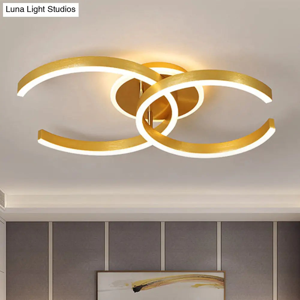 Stylish Dual C Hotel Ceiling Light - Modern 20.5/23 Inch Wide Led Flush Mount In Gold Warm/White