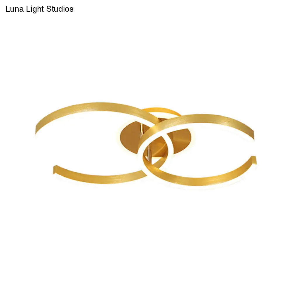 Stylish Dual C Hotel Ceiling Light - Modern 20.5/23 Inch Wide Led Flush Mount In Gold Warm/White