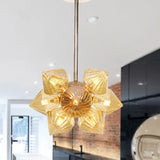 Stylish Farmhouse Chandelier Lamp: Diamond Amber/Clear Glass 9/12 Heads Copper/Gold Finish 9 / Gold