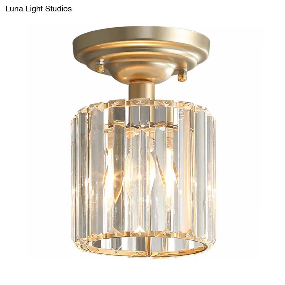 Stylish Gold Crystal Block Ceiling Light With Semi Flush Mount - Simple & Elegant Design