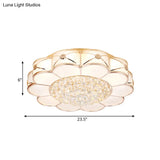 Stylish Gold Led Ceiling Light: Modern Frosted Glass Petals Fixture With Crystal Ball Drop