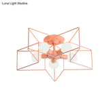 Stylish Grey/Pink Metallic Loft Indoor Semi-Flush Ceiling Light With Star Cage Shade - Set Of 5