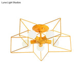 Stylish Grey/Pink Metallic Loft Indoor Semi-Flush Ceiling Light With Star Cage Shade - Set Of 5
