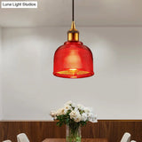 Stylish Grid Glass Pendant Light - Traditional 1 Head Hanging Lamp Cup Shade For Living Room And