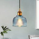 Stylish Grid Glass Pendant Light - Traditional 1 Head Hanging Lamp Cup Shade For Living Room And