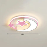 Stylish Kids Crescent And Star Metal Ceiling Light Fixture For Bedroom - Flush Mount Lamp With Ring