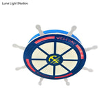 Stylish Led Bedroom Flush Light Fixture - Cartoon Blue/Pink Flushmount Lighting With Rudder Acrylic
