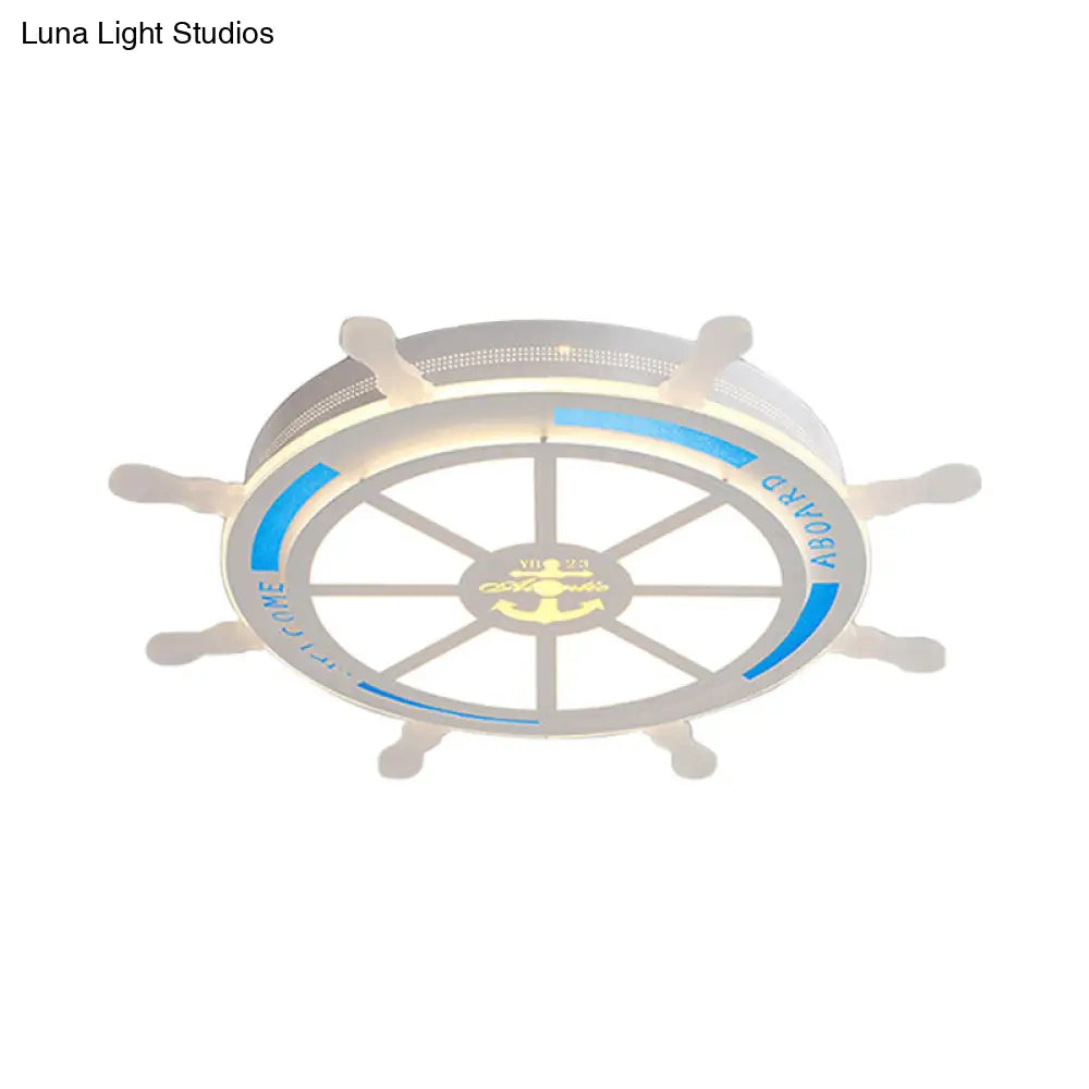 Stylish Led Bedroom Flush Light Fixture - Cartoon Blue/Pink Flushmount Lighting With Rudder Acrylic