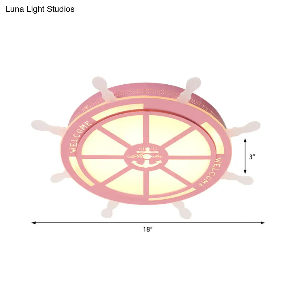Stylish Led Bedroom Flush Light Fixture - Cartoon Blue/Pink Flushmount Lighting With Rudder Acrylic