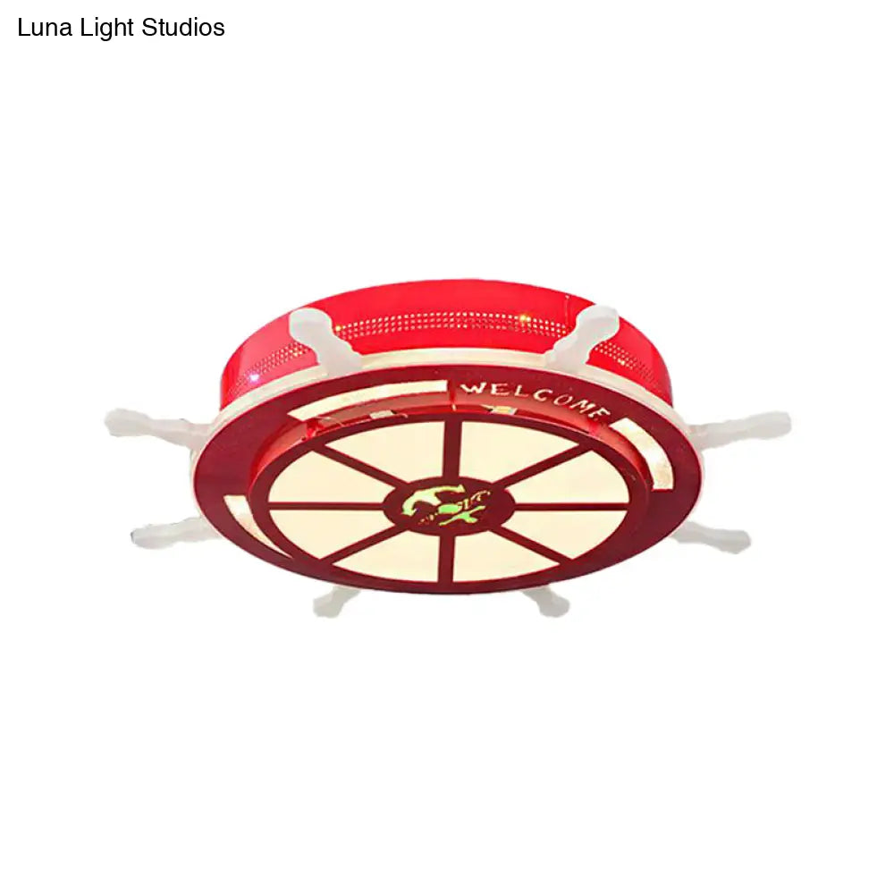 Stylish Led Bedroom Flush Light Fixture - Cartoon Blue/Pink Flushmount Lighting With Rudder Acrylic