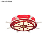 Stylish Led Bedroom Flush Light Fixture - Cartoon Blue/Pink Flushmount Lighting With Rudder Acrylic