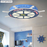 Stylish Led Bedroom Flush Light Fixture - Cartoon Blue/Pink Flushmount Lighting With Rudder Acrylic