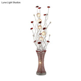 Stylish Led Vine Floor Lamp In Red - Pleated Vase Design Aluminum Construction Perfect For Reading