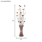 Stylish Led Vine Floor Lamp In Red - Pleated Vase Design Aluminum Construction Perfect For Reading