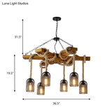 Stylish Lodge Pendant Lighting: Wood And Rope Ceiling Fixture With Wire Mesh 3/6 Lights Brown Base