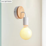 Stylish Loft Angled Wall Sconce Lighting - 1 Head Wood And Metal Mount Light In White