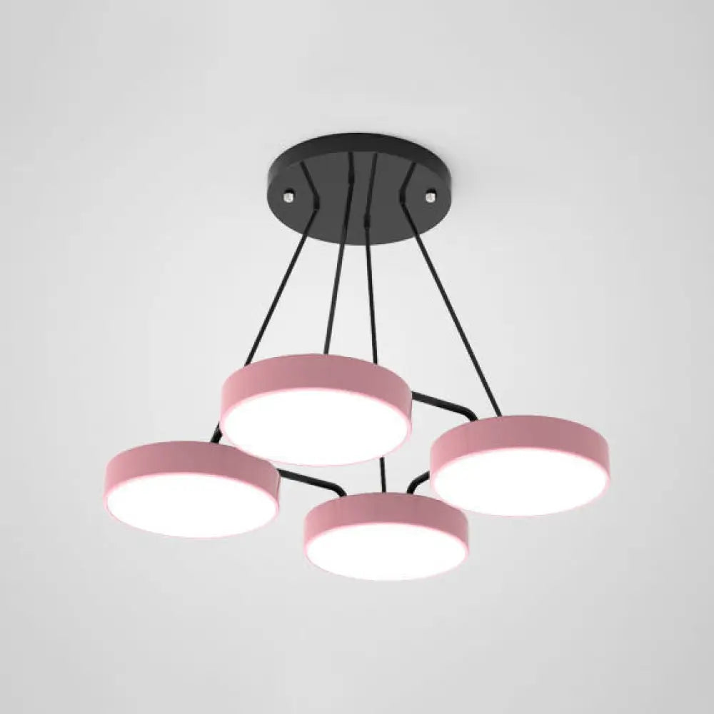 Stylish Macaron Pendant Light For Nursery And Bedroom - Acrylic Round Shade Chandelier 4 / Pink