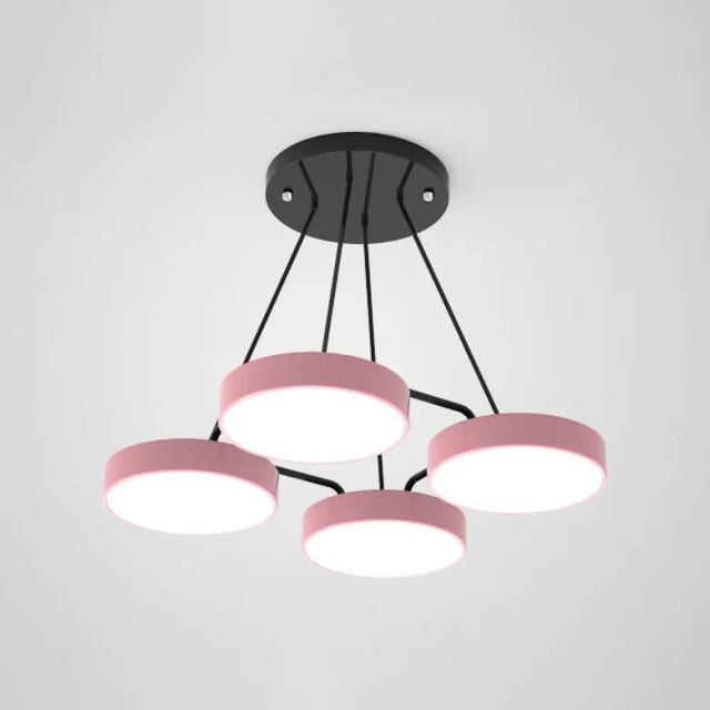 Stylish Macaron Pendant Light For Nursery And Bedroom - Acrylic Round Shade Chandelier 4 / Pink