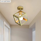 Stylish Metal Semi - Mount Ceiling Fixture With Brass Finish - 1 Bulb Bedroom Lighting In