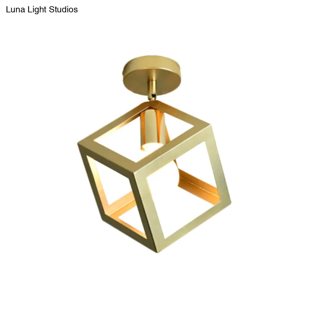 Stylish Metal Semi - Mount Ceiling Fixture With Brass Finish - 1 Bulb Bedroom Lighting In