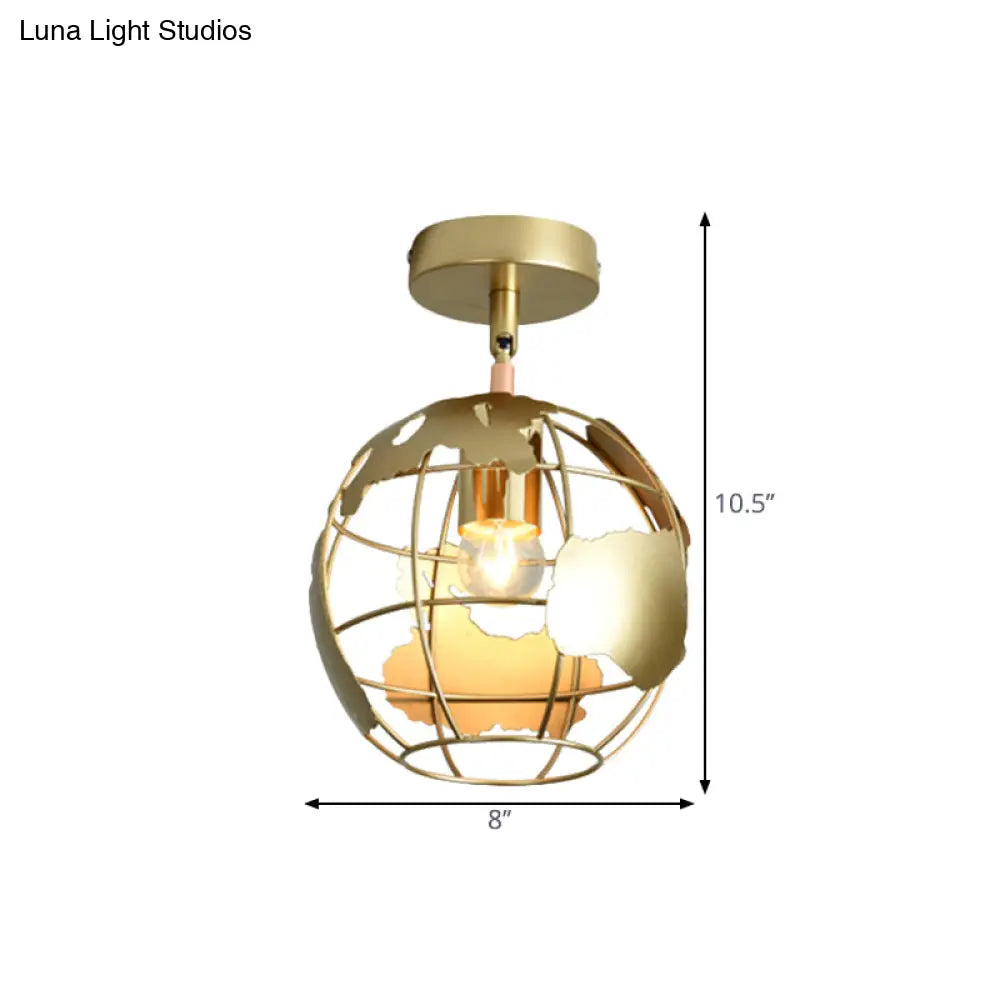 Stylish Metal Semi - Mount Ceiling Fixture With Brass Finish - 1 Bulb Bedroom Lighting In