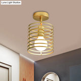 Stylish Metal Semi - Mount Ceiling Fixture With Brass Finish - 1 Bulb Bedroom Lighting In