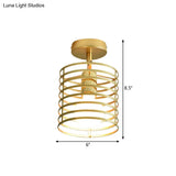 Stylish Metal Semi - Mount Ceiling Fixture With Brass Finish - 1 Bulb Bedroom Lighting In