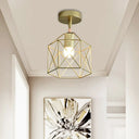 Stylish Metal Semi - Mount Ceiling Fixture With Brass Finish - 1 Bulb Bedroom Lighting In