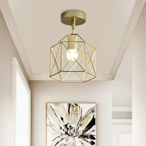 Stylish Metal Semi - Mount Ceiling Fixture With Brass Finish - 1 Bulb Bedroom Lighting In