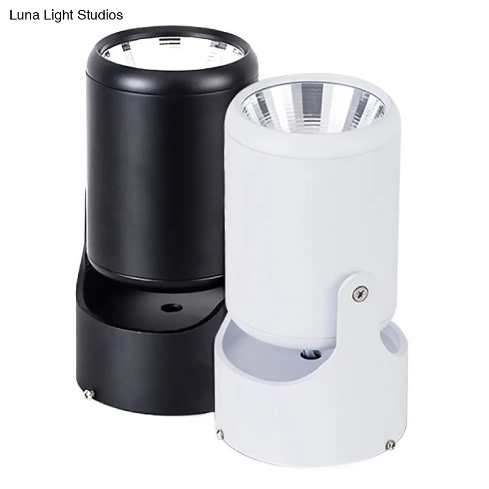 Stylish Mini Semi Flush Led Ceiling Light With Rotatable Metal Cylinder Shade In Black/White For