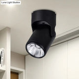 Stylish Mini Semi Flush Led Ceiling Light With Rotatable Metal Cylinder Shade In Black/White For