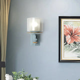 Stylish Nordic Cylinder Wall Light With Shell Deco: Metal & Glass Lamp For Stair Sky Blue