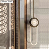 Stylish Oval Wall Sconce Led Lamp In Black-Gold For Metallic Doorways