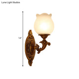 Stylish Petal Milk Glass Wall Light Sconce With 1 Bulb - Traditional Bedroom Mount In Gold