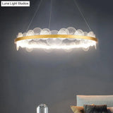 Stylish Retro Acrylic Led Chandelier With Transparent Flaked Design & Gold Hoop