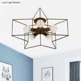 Stylish Star Cage Semi Flush Pendant Light With Metallic Shade - 5 Lights For Bedroom Ceiling