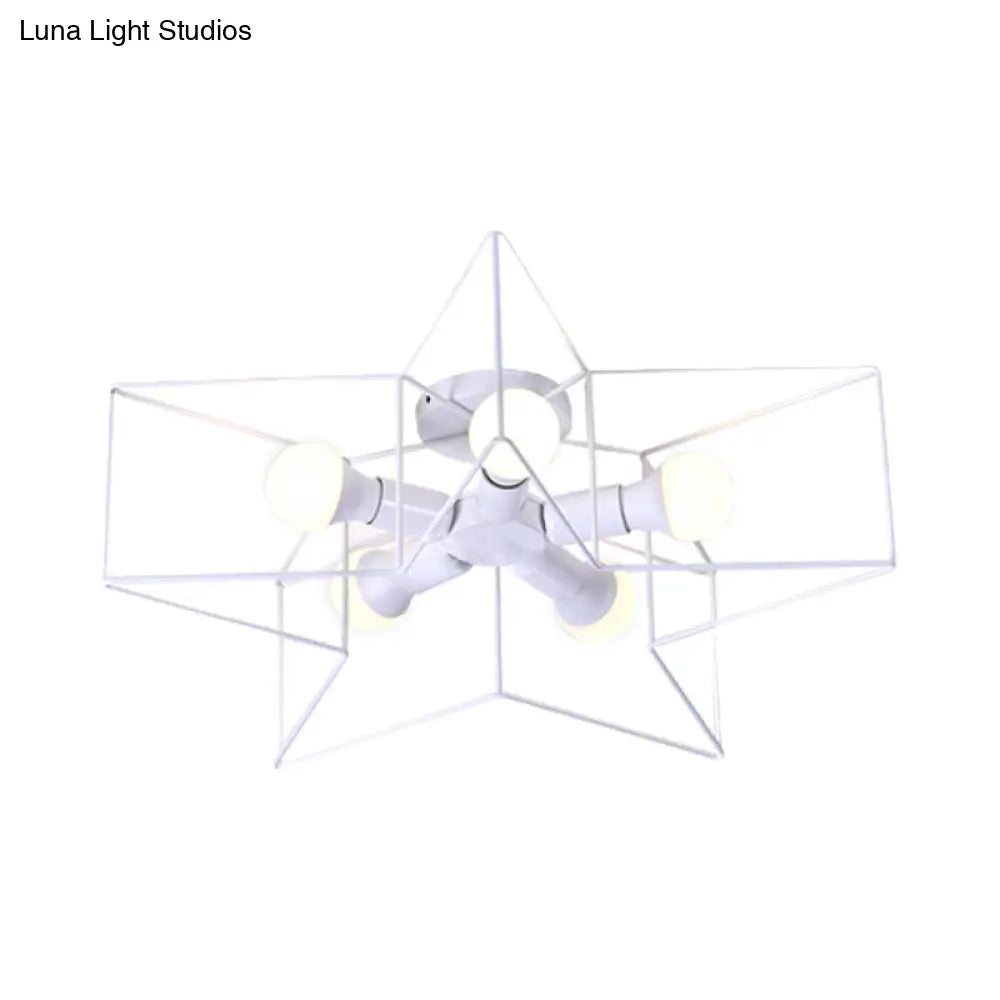 Stylish Star Cage Semi Flush Pendant Light With Metallic Shade - 5 Lights For Bedroom Ceiling