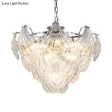 Stylish Tapered Petals Chandelier 10 Bulbs Clear Crystal Chrome Finish Chrome
