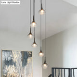 Stylish Teardrop Multi Pendant Ceiling Hang Light - Modern Ombre Smoke Glass 6-Bulb Staircase