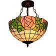 Stylish Tiffany-Style Bowl Pendant Lighting With 3 Lights - Pink And Green Glass Rose Pattern