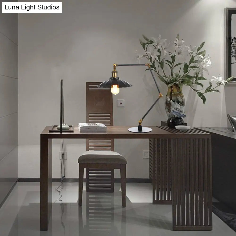 Stylish Vintage Adjustable Table Lamp With Metal Shade For Study Room - Black/Brass