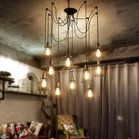 Stylish Vintage Metal Swag Pendant Lamp With Wire Guard - Black 10 /